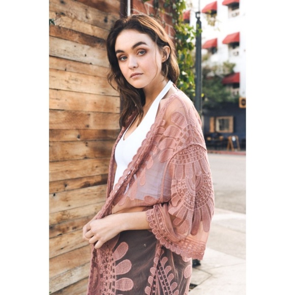 New Embroidered Sheer Bohemian Lace Kimono Duster - Picture 4 of 8